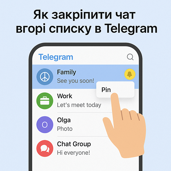 Як закріпити чат угорі списку в Telegram